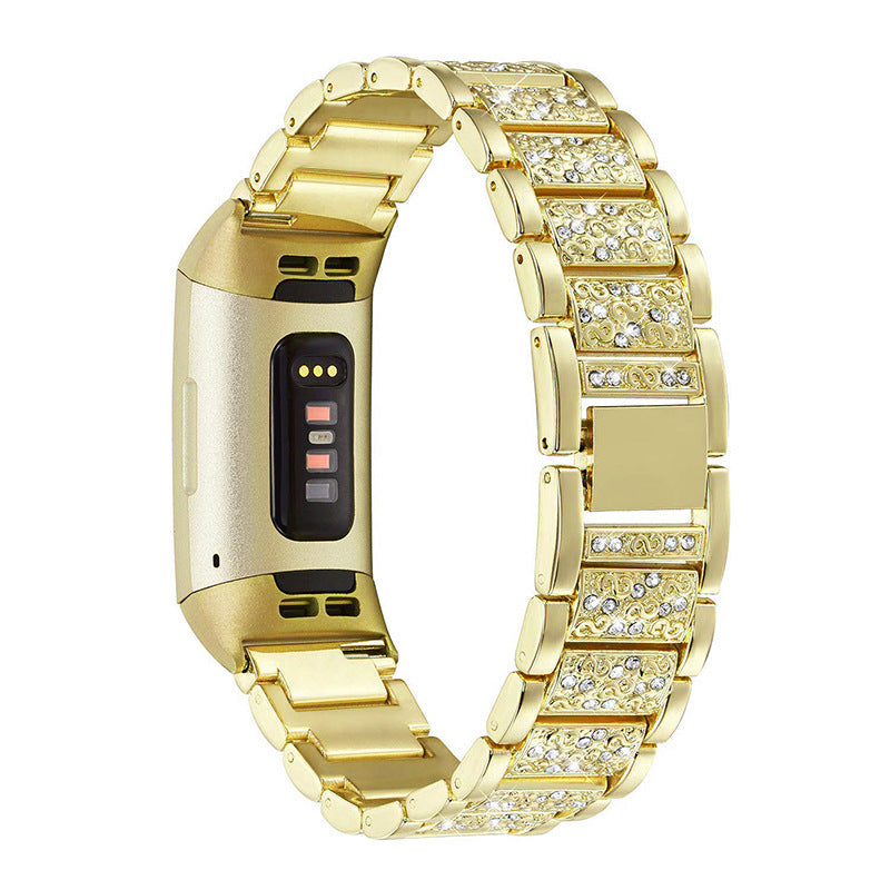 Rhinestone Stainless Steel Chain Watch Strap Replacement for Fitbit Charge 3 4 Rhinestone Stainless Steel Chain Watch Strap Replacement for Fitbit Charge 3 4